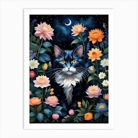 Cat In Flowers 9 Art Print