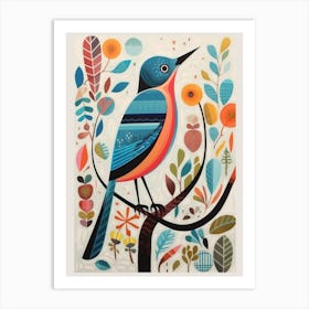 Colourful Scandi Bird Hermit Thrush 1 Art Print