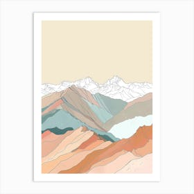 Toubkal Morocco Color Line Drawing (7) Art Print