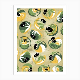 Olives Seamless Pattern Vector - olives poster, kitchen wall art 2 Art Print