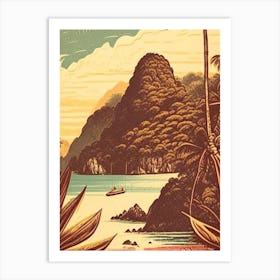 Pulau Lang Tengah Malaysia Vintage Sketch Tropical Destination Art Print