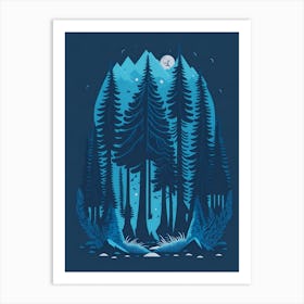 A Fantasy Forest At Night In Blue Theme Art Print