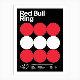 Mid Century Dark Red Bull Ring F1 Art Print