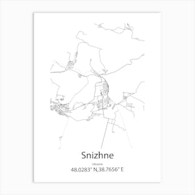 Snizhne,Ukraine Minimalist Map Art Print