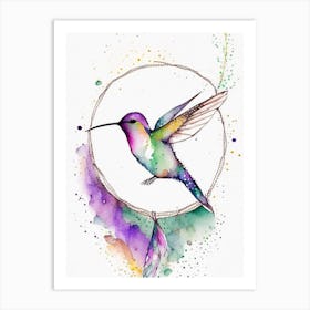 Hummingbird And Mandala Minimalist Watercolour 1 Art Print