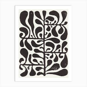 Linocut Plant 1 / Black & White Art Print