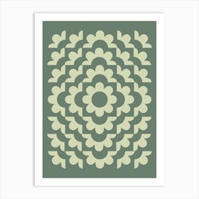 Abstract Geometric Flower Pattern 2 in Sage Green Art Print