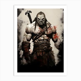 Diagrammatic Drawing of an Orc carrying weapons Art Print