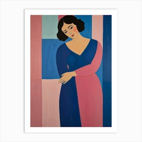 Woman In Blue And Pink Art Print