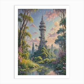 Futuristic Jungle Tower no2 Art Print