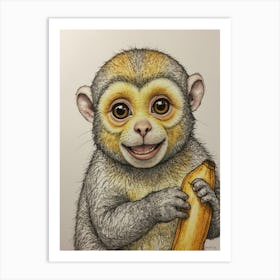 Monkey Holding Banana Art Print