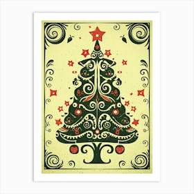 Christmas Tree, Vintage Postcard Art Print