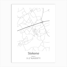 Stekene,Belgium Minimalist Map Art Print