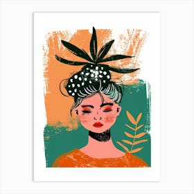 Girl With Plant In Her Hair Art Print