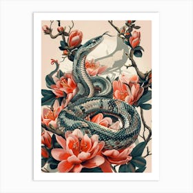 Snake And Flowers Art Print