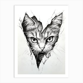 Angry Cat Watching from Wall Hole 15 Art Print