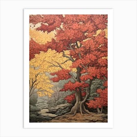 Slippery Elm 3 Vintage Autumn Tree Print  Art Print