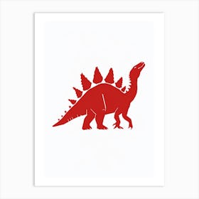 Red Stegosaurus Dinosaur Silhouette 1 Art Print