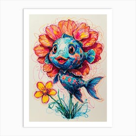 Fish With Flowers Art Print