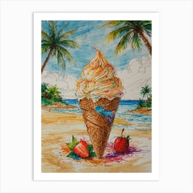 Ice Cream Cone On The Beach 6 Art Print