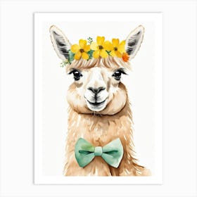 Baby Alpaca Wall Art Print With Floral Crown And Bowties Bedroom Decor (5) Art Print