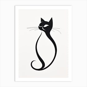 Black And White Ink Cat Line Drawing 3 Art Print