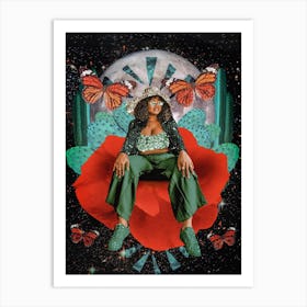 Cactus Moon Glitter Woman Collage Art Print