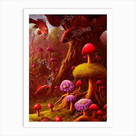 Red Mushroom Fish in the Water Art Print