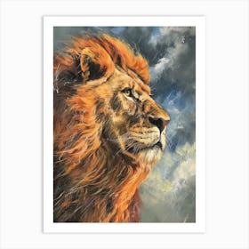 African Lion Facing A Storm Acrylic Painting 1 Art Print