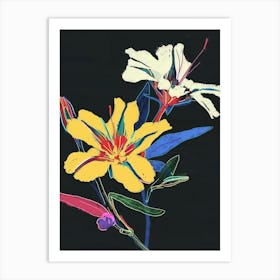 Neon Flowers On Black Evening Primrose 2 Art Print