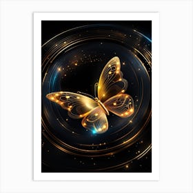 Golden Butterfly On Black Background 3 Art Print