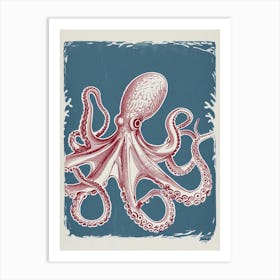 Detailed Octopus On The Ocean Floor Linocut Inspired 3 Art Print