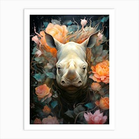 Floral Fantasy Rhino Art Print