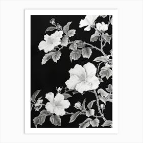 Great Japan Hokusai Monochrome Flowers 132 Art Print