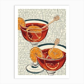 Orange Cocktail Illustration Tiled Art Deco Inspired Art Print