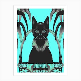 Black Kitty Cat Meow Blue 2 Art Print