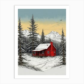 Cabin In The Snow Art Print