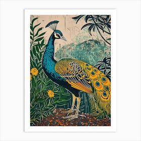 Blue Mustard Peacock In The Wild 2 Art Print