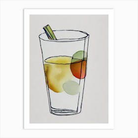 White Zinfandel Minimal Line Drawing With Watercolour Cocktail Poster Art Print