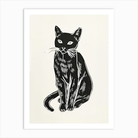 Burmese Cat Linocut Blockprint 3 Art Print