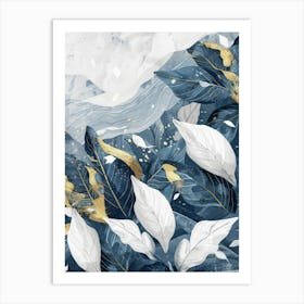 Blue And Gold Leaves 2 Art Print