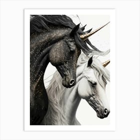 Unicorns black white Art Print