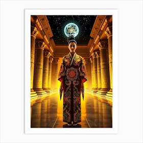 Creative Geisha In Temple - Effect Painting Art Print