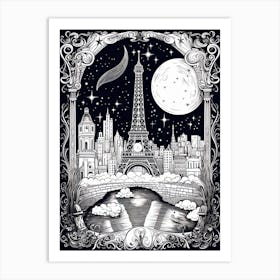 Paris, France, Tarot Card Travel  Line Art 1 Art Print