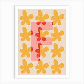 Alphabet Flower Letter F Print - Pink, Yellow, Red Art Print
