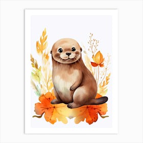 A Seal Watercolour In Autumn Colours 2 Art Print