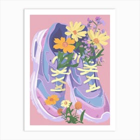 Retro Sneakers With Flowers 90s Illustration 6 Art Print