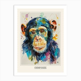 Chimpanzee Colourful Watercolour 3 Poster Art Print