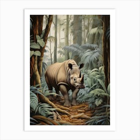 Deep In The Leaves Rhino Realistic Illustration 3 Art Print