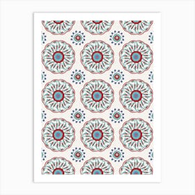 Red And Blue Floral Pattern — Iznik Turkish pattern, floral decor Art Print